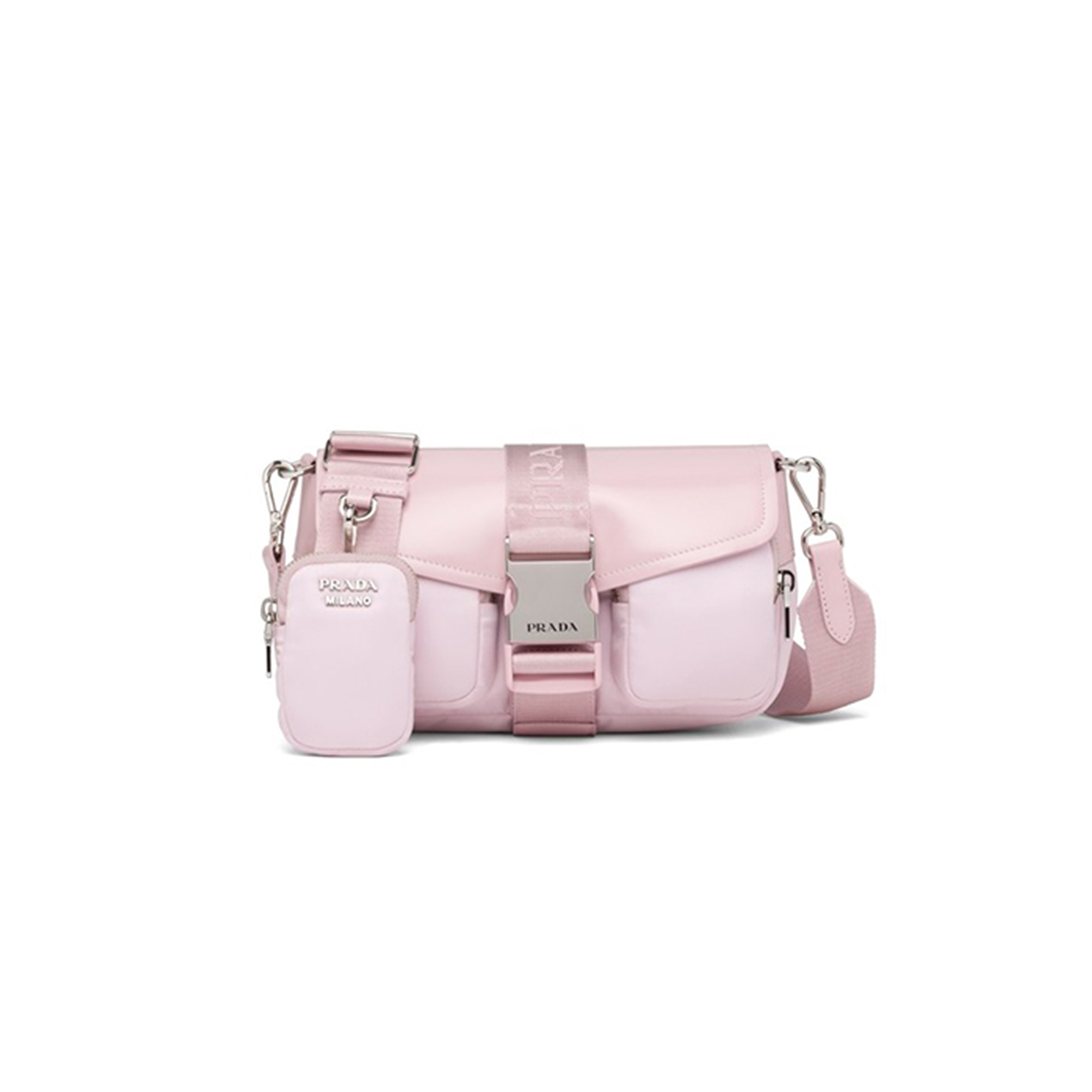 PRADA NYLON AND GLOSSED LEATHER SHOULDER BAG 1BD295 (23*12.5*5.5cm) 